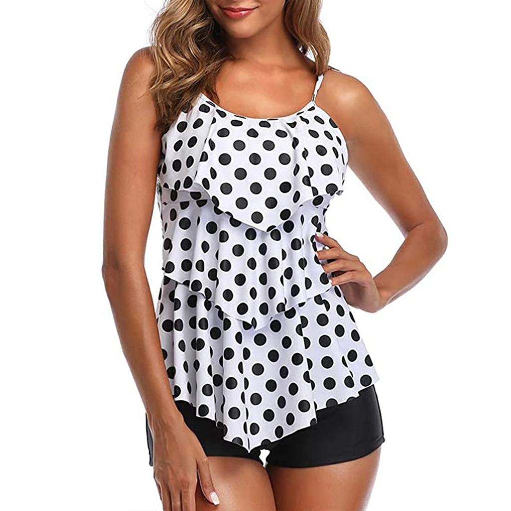 Damskie Seksowne Monokini z Nadrukiem i Falbanką Push Up Strój Kąpielowy