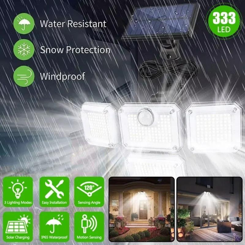 333 LED Solar Outdoor Light with 270° Turn-around IP65 Waterproof Motion Sensor Human Body Sensing Garden Solar Wall Light