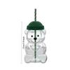 Cute Bear Shaped Glass Cup with Green Lid & Striped Straw, Transparent Animal Design BeverageContainer forCoffeeTea, Ideal Gift