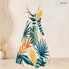 Women Plus Size Two Piece Set Tropical Leaf Printed Short Sleeve Cardigan Strappy V Neck Flared Dress