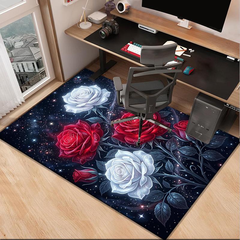 Starry Night Roses Office Rug Chair Mat, Entryway Carpet, Suitable for Front Door, Bedroom, Living Room, Desk, Holiday Gift