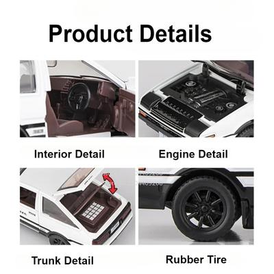 1:30 Scale Initial D AE86 Toy Car Model Alloy Body Rubber Tire Shock Absorption Pull Back Simulation Vehicles Boys Birthday Gift