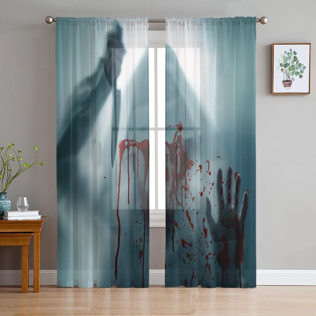Krwawy odcisk dłoni Horror sylwetka przezroczyste zasłony do salonu nowoczesna zasłona typu woal sypialnia zasłony tiulowe zasłony okienne