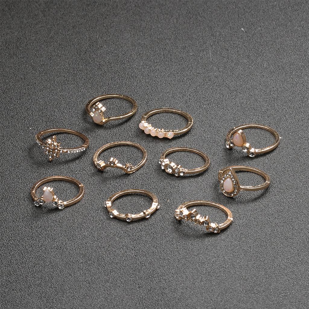 Fashion Women's 10 Piece Ring Set - Ladies Ring  Metal Ring Glossy Ring  Metal Ring Holiday Gift