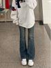Cement Gray High-Waisted Micro-Flare Jeans with Plus Velvet for Women - Autumn/Winter Slimming Pear-Shaped Fit