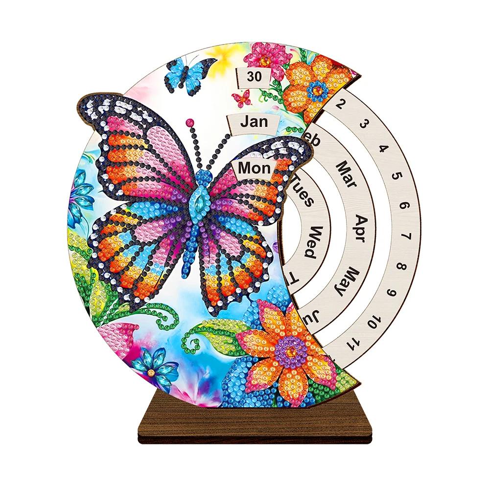 Wooden Special Shaped DIY Diamond Painting Moon Perpetual Calendar Diamond Handmade Rotating Calendar Desk Decor for Beginners