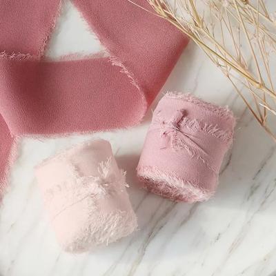5M Frayed Edged Handmade Satin Chiffon Silk Ribbon for Wedding Invitation Wrapping Bouquets Birthday Party Decorations Gifts
