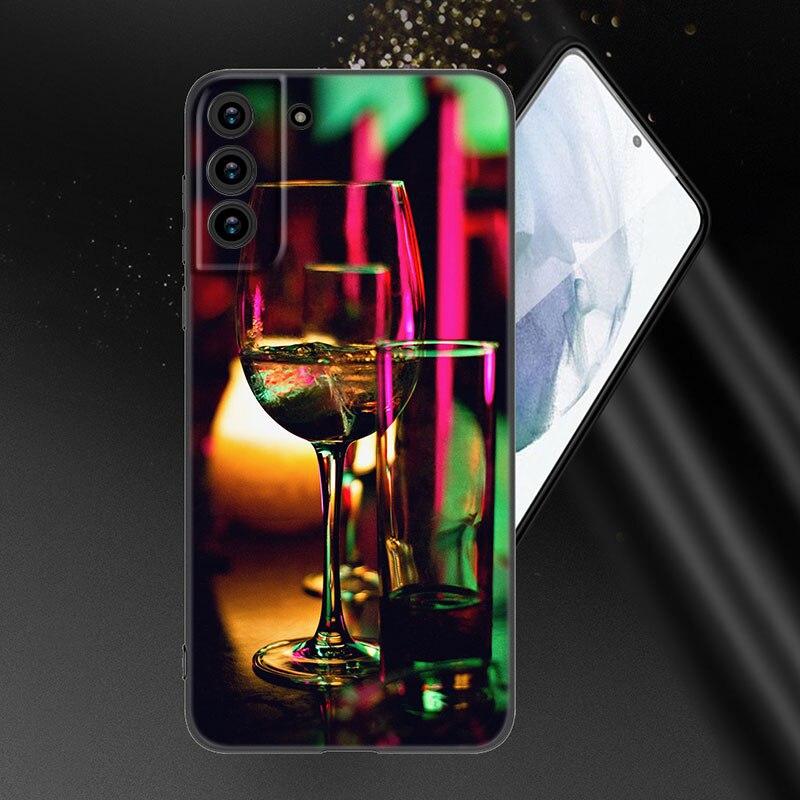 Coffee Wine Cup Phone Case For Samsung Galaxy S20 S21 FE S22 Ultra S10 Lite S10E S9 S8 Plus S7 Edge Soft TPU Black Cover