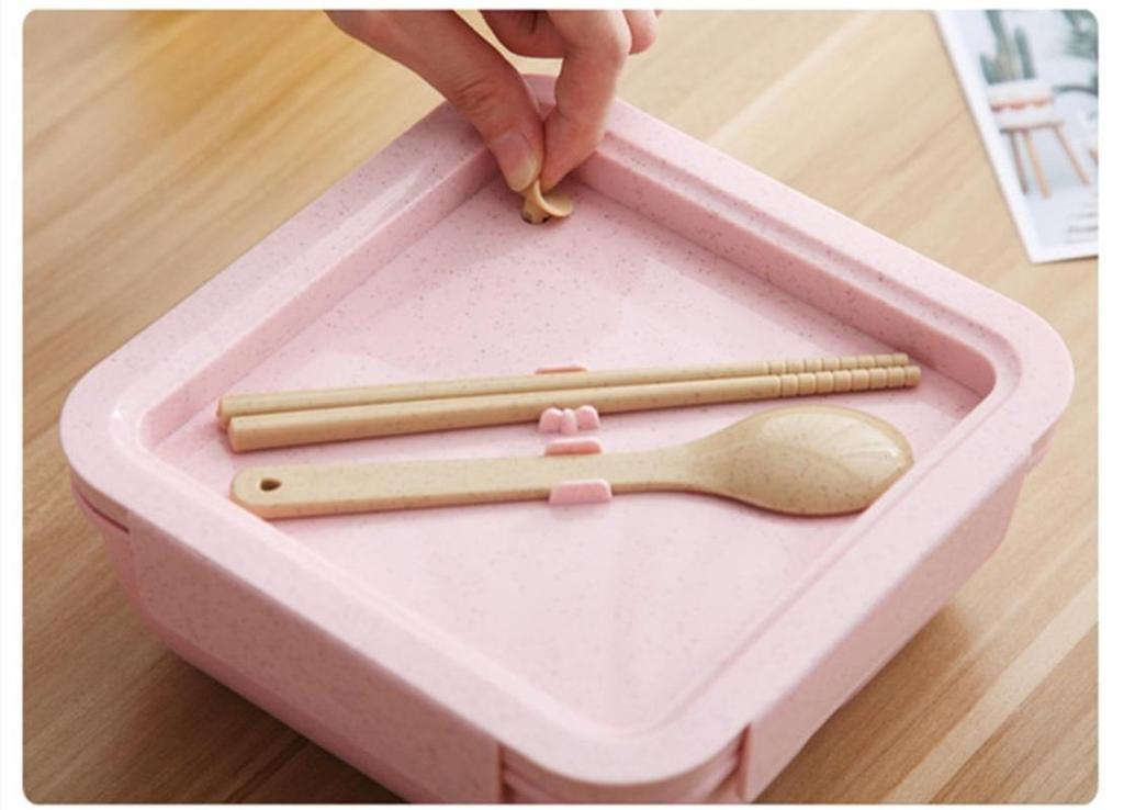 1100ml wheat straw lunch box bento diaper box ball spoon bento box microwave oven valve table food container lunch box | breakfast boxes (pink)