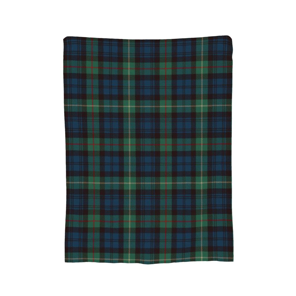 Black Watch Tartan Plaid Coral Fleece Throw Blanket with Rustic Green and Blue Design for Holiday Bed Sofa or Rug Use