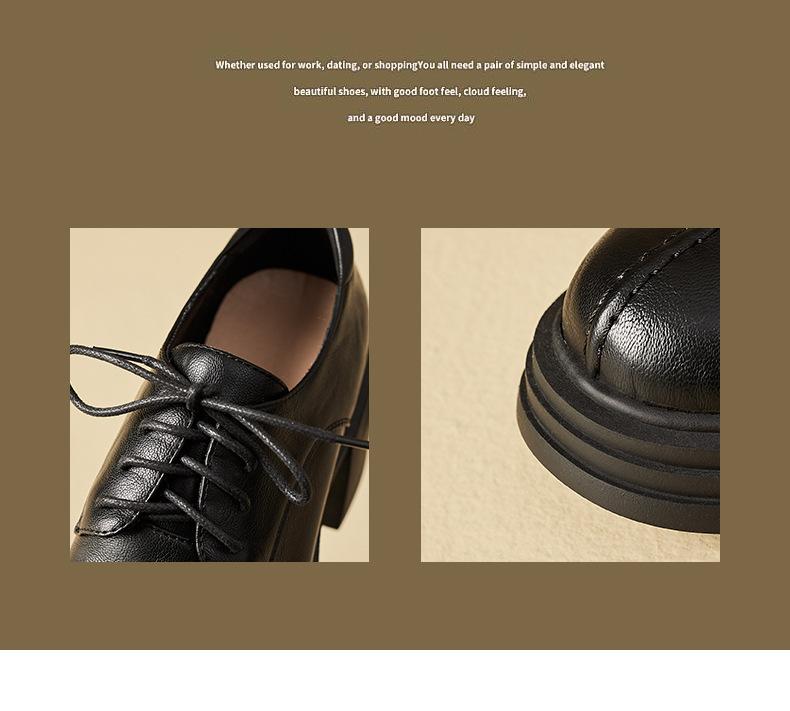 New Casual Women's High Heels Lace-up Women's Fashion Single Shoes Wear Round Head Square Heel Rubber Sole Low-top Shoes In All Seasons