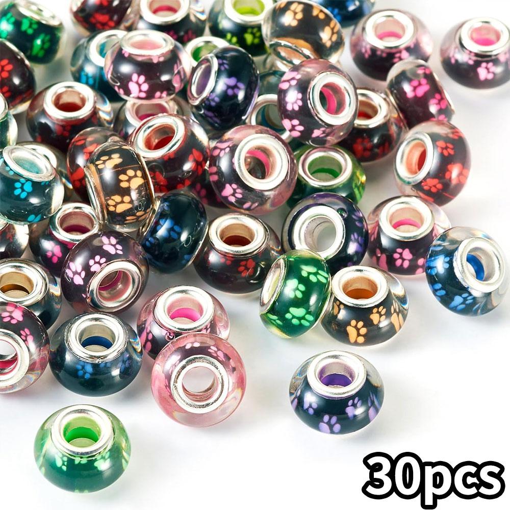 

10/20/30 шт. Европейские бусины из смолы с принтом в виде собачьего когтя, европейские бусины с большим отверстием, используемые для изготовления ювелирных изделий, бусин-разделителей, браслетов, сережек, своими руками 30pcs