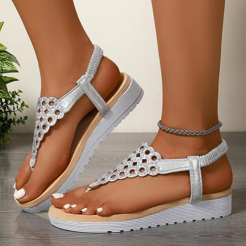 

Fashion Fashion Women s Summer Lightweight Wedge Sandals Hollow Out Clip Toe Thong Roman Sandals Woman Comfortable Non Slip Beach Shoes 41 серебряный