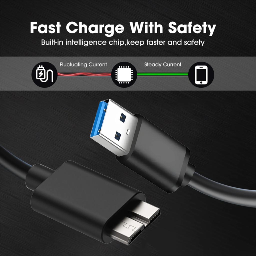 Type A Male To Micro B Fast Data Sync Cord 100W USB 3.0 High-speed Data Transfer Cables for Samsung Hard Disk HDD SSD Sata Cable