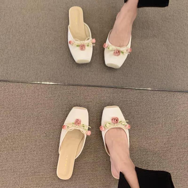 

Полутапочки 2025 новые на плоской подошве с закрытым носком, в сказочном стиле, одинарная обувь, сандалии, розовые туфли-мюли для женщин 40 абрикосовый