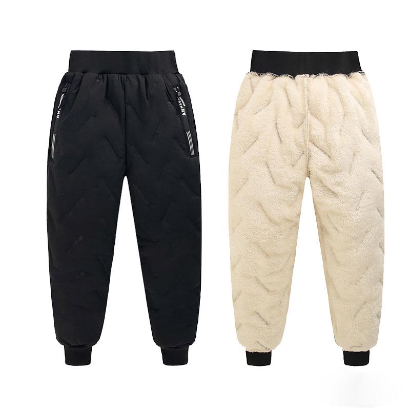 Children's Cotton Pants Winter Boys Thickened Trousers Teen Boys Cotton Lamb Wool Warm Cotton Pants Girls' Plush Casual Pants