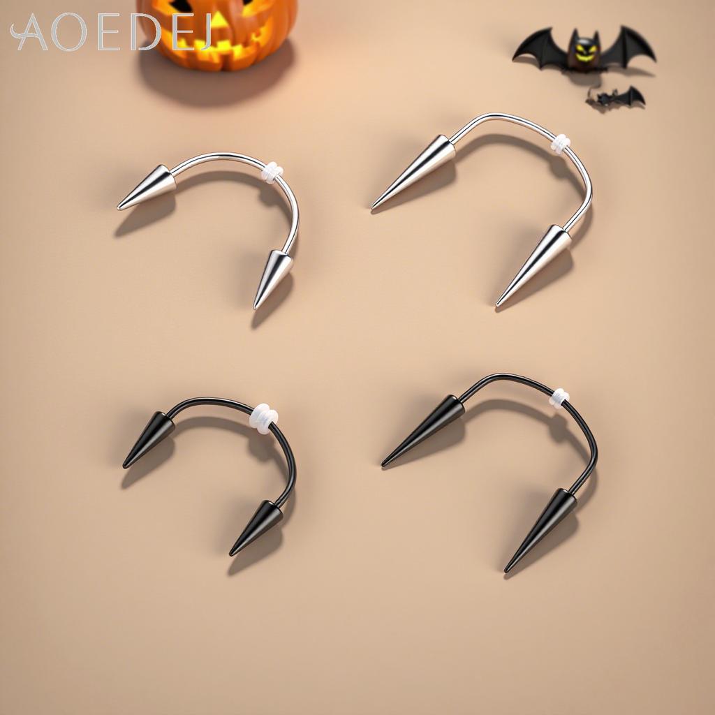 AOEDEJ 2 Stück/Los 16G Spike Edelstahl Lippenpiercing Lippenpiercing für Damen Herren Halloween Lippenpiercing Kegel 2 Farben Smiley Piercings Reißzahn 19/22MM