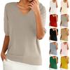 Women's Sweater T-Shirt Short Sleeve Knitted Tops Pullover V-Neck Sweater Lightweight Casual Color Sweater Elegant Spring Summer Tops