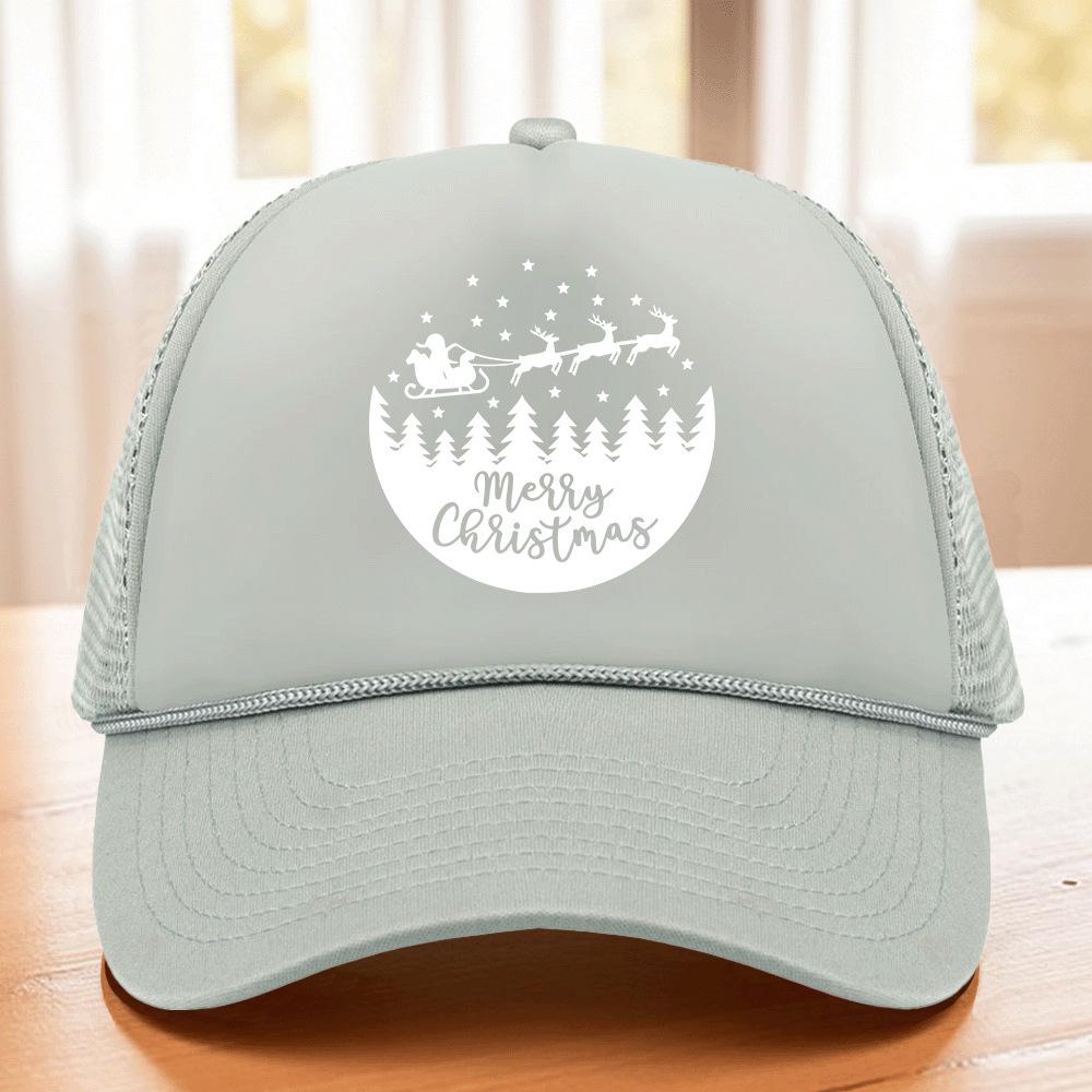 Christmas Pattern Sponge Mesh Baseball Cap with Hot Stamped Logo - Sunshade Trucker Hat