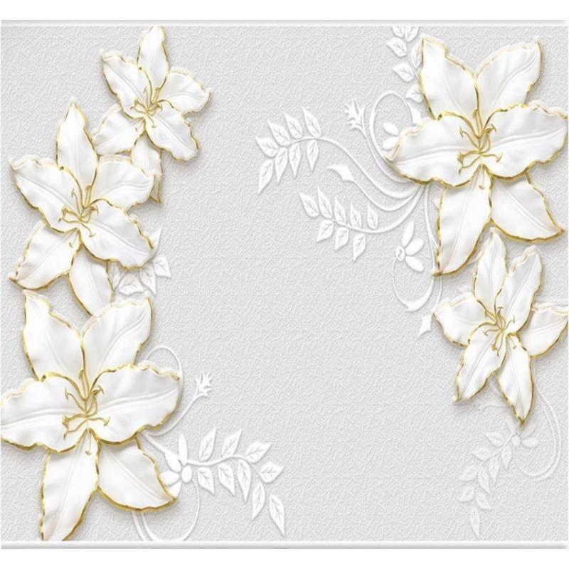 Simple and Elegant Embossed Mural Lotus Jewelry 3D Wallpaper Living Room Background Home Decoration Wall Mural