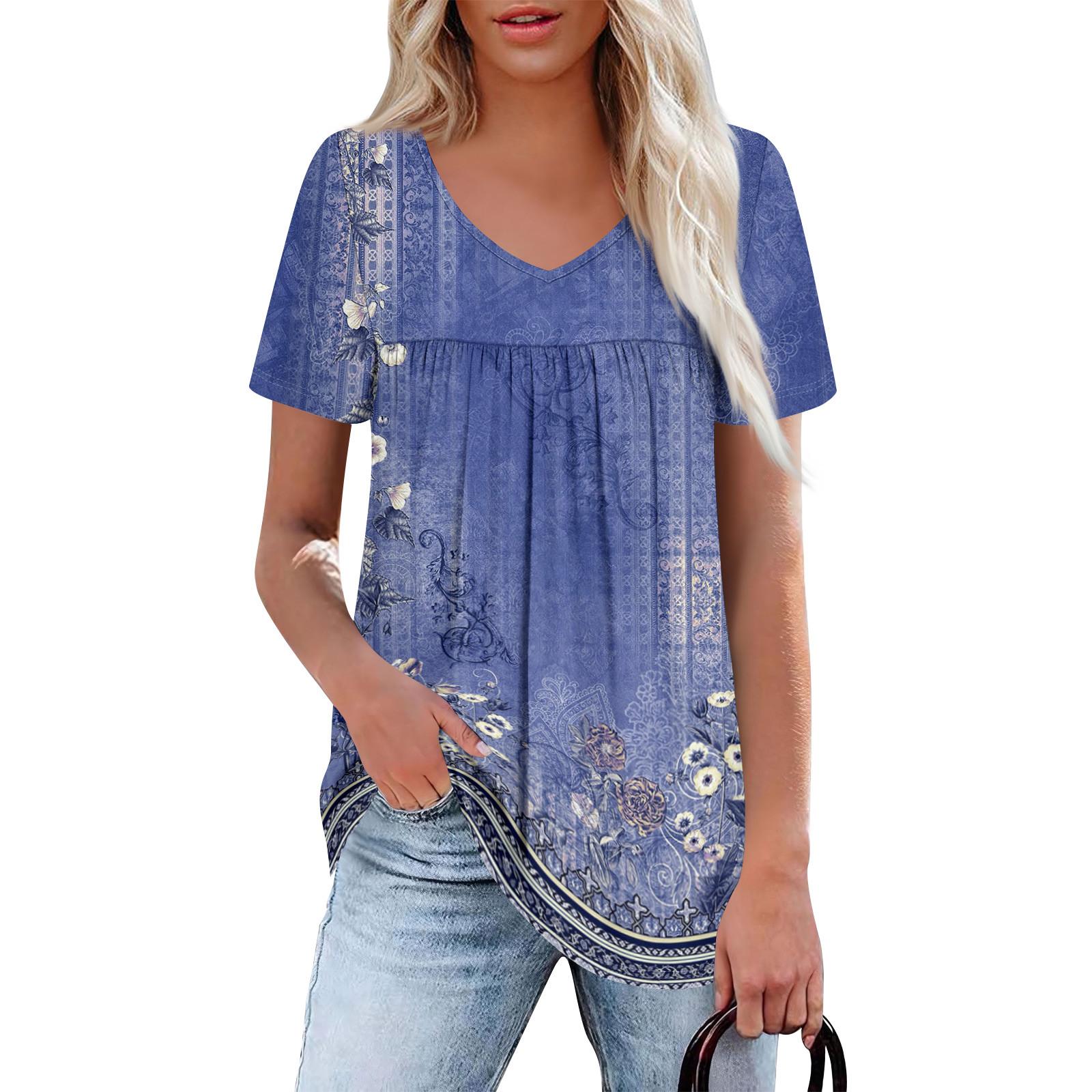 

Женский повседневный топ с V-образным вырезом, коротким рукавом, оборкой на груди и принтом XXL фиолетовый