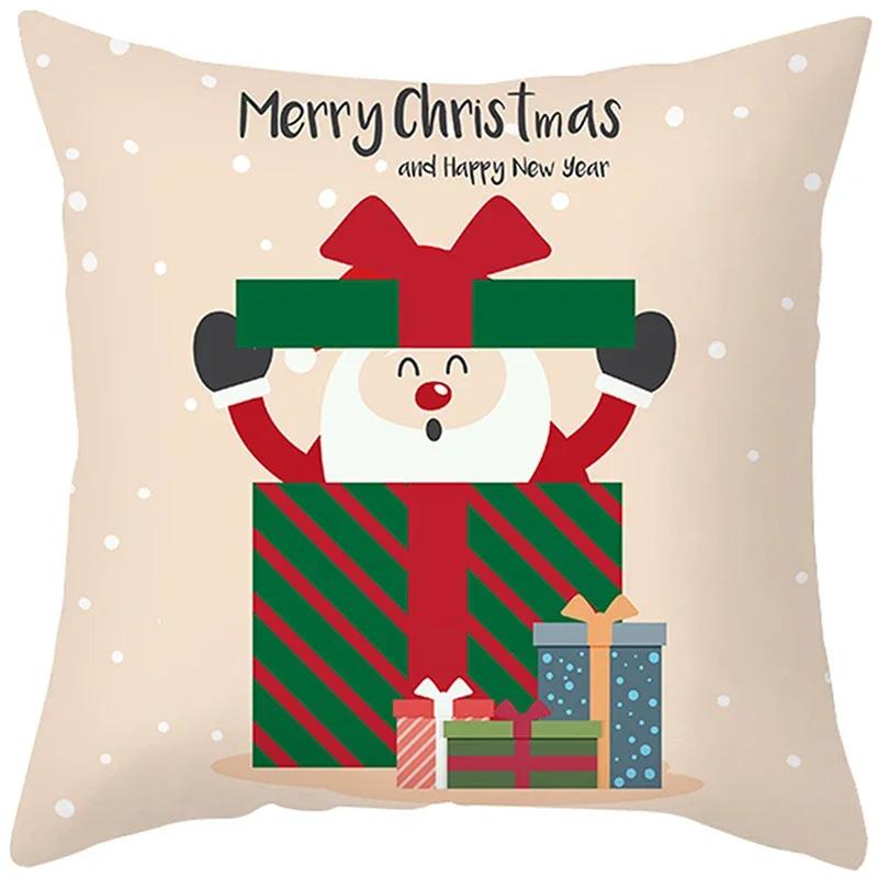Merry Christmas Cushion Cover Santa Claus Elk Pillow Cover Living Room Sofa Home Room Decorations