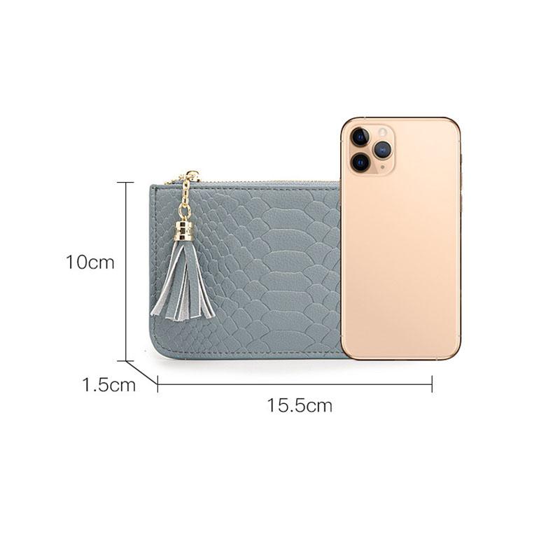 Women First Layer Cowhide Leather Short Coin Purse with Zipper and Ring Key - Mini Thin and Snake