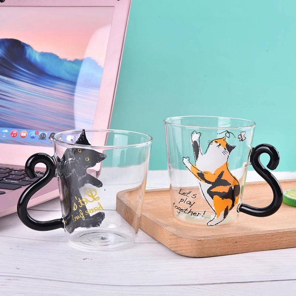 Cute Creative Glass Cat Tail Handle Heat Resistant Handy Cup Mug Glass Cup Breakfast Mug