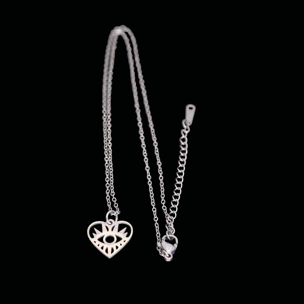 Stainless Steel Heart Eye Pendant Necklace - European & American Fashion Accessories