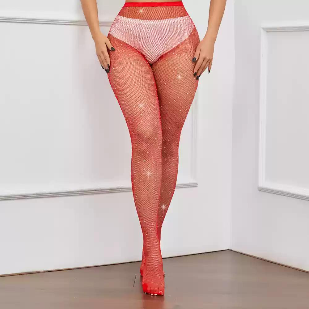 Rhinestone Pantyhose Women Lingerie Sexy Lace Mesh Fishnet Stockings Women Tights Diamond Shiny Nightclub Pantyhose Tights Women