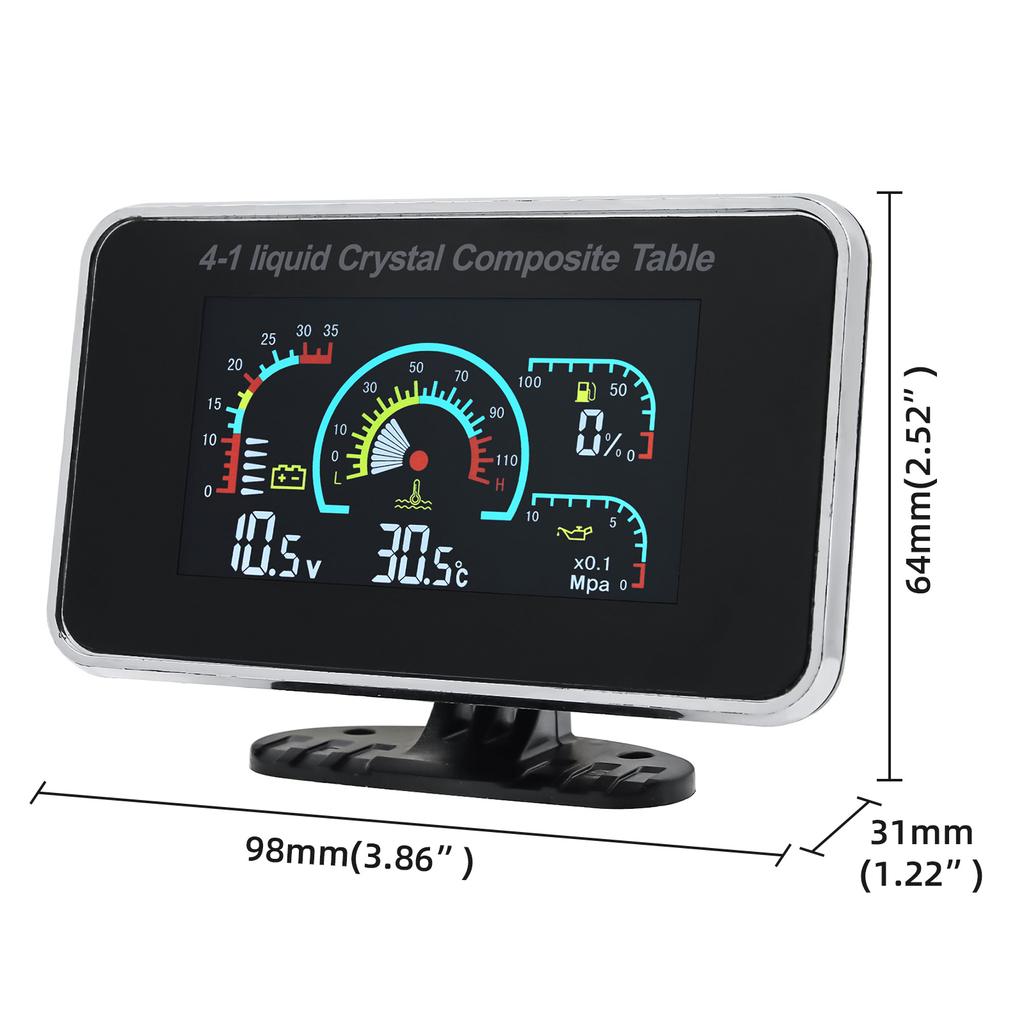 4 In 1 LCD Car Digital Water Temp Oil Pressure Voltmeter Fuel Level Gauge Meter Oil Pressure Sensor + Water Temperature Sensor