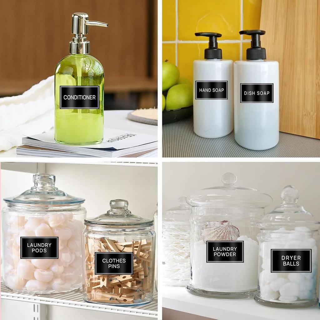 64 PCS Laundry Labels for Jars,Minimalist Laundry Room and Bathroom Label Stickers,Removable Waterproof Labels for Laundry Containers,Home Storage