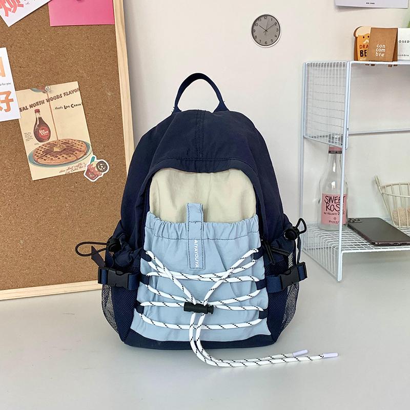 Студенческая школьная сумка женская контрастная цветная строчка легкий маленький рюкзак — фото 22