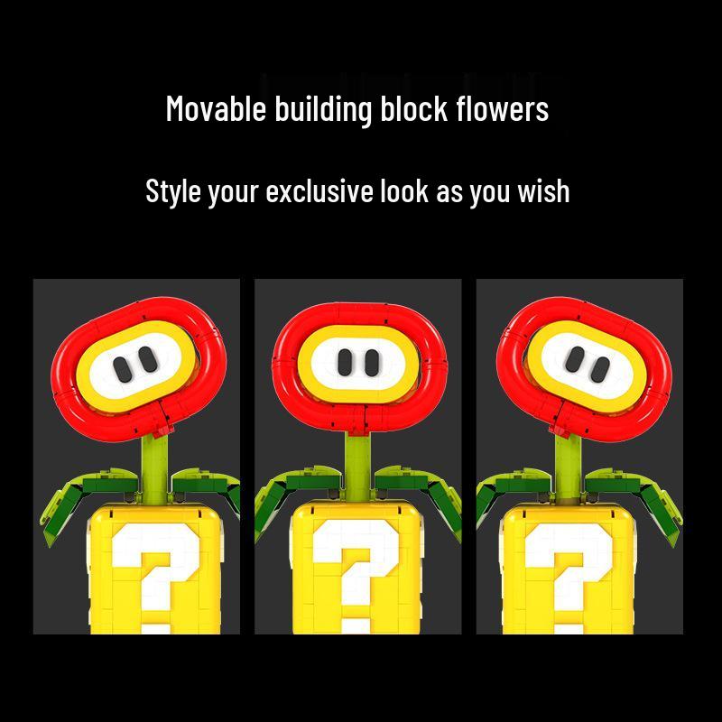 Adult Mario Star Piranha Plant & Fire Flower Building Blocks Set