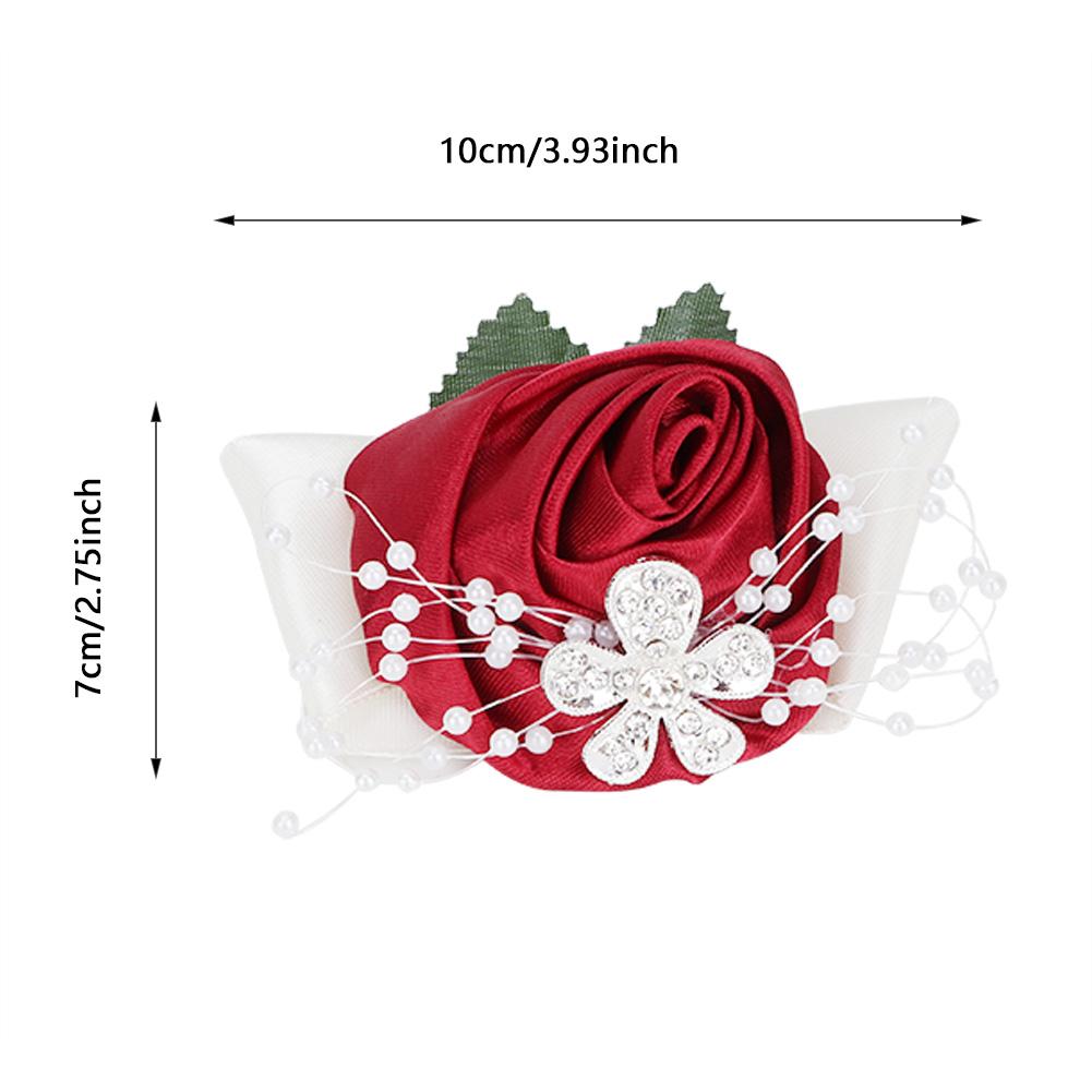 2pcs Hand Flower Bridesmaid Wrist Corsage Wedding Decorations    ;Wine Red: