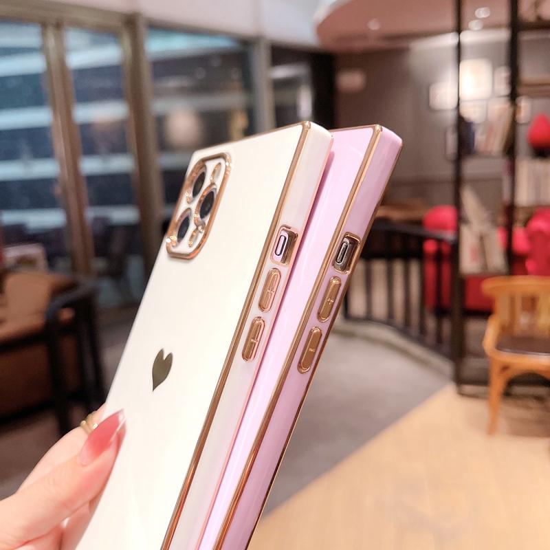 Soft Square Love Heat Phone Case For iPhone 12 11 13 14 Pro Max Mini X XR XS Max 7 8 Plus SE  Electroplated Bumper Cover