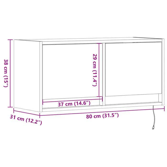 VidaXL Wall-Mounted TV Cabinet with LED Lights Sonoma Oak 80x31x35 Cm, Wall-Mounted TV Unit, Floating TV Unit, TV Stand 852357