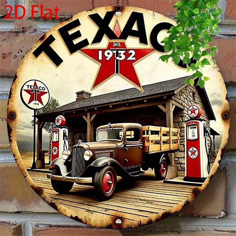 Vintage American Style Texaco Gas Station Metal Aluminum Sign Featuring Classic Truck And Fuel Pump Designs, Suitable for Garage