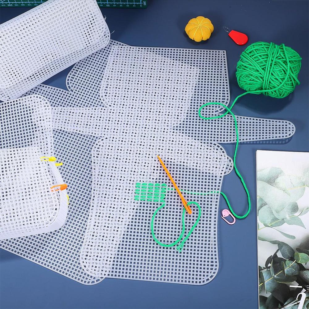 1Set Plastic Mesh Cloth DIY Bags Weaving Material Sheet Bag Grid Hook Metal Chain Buckle Knitting Crochet Handbag Accessories