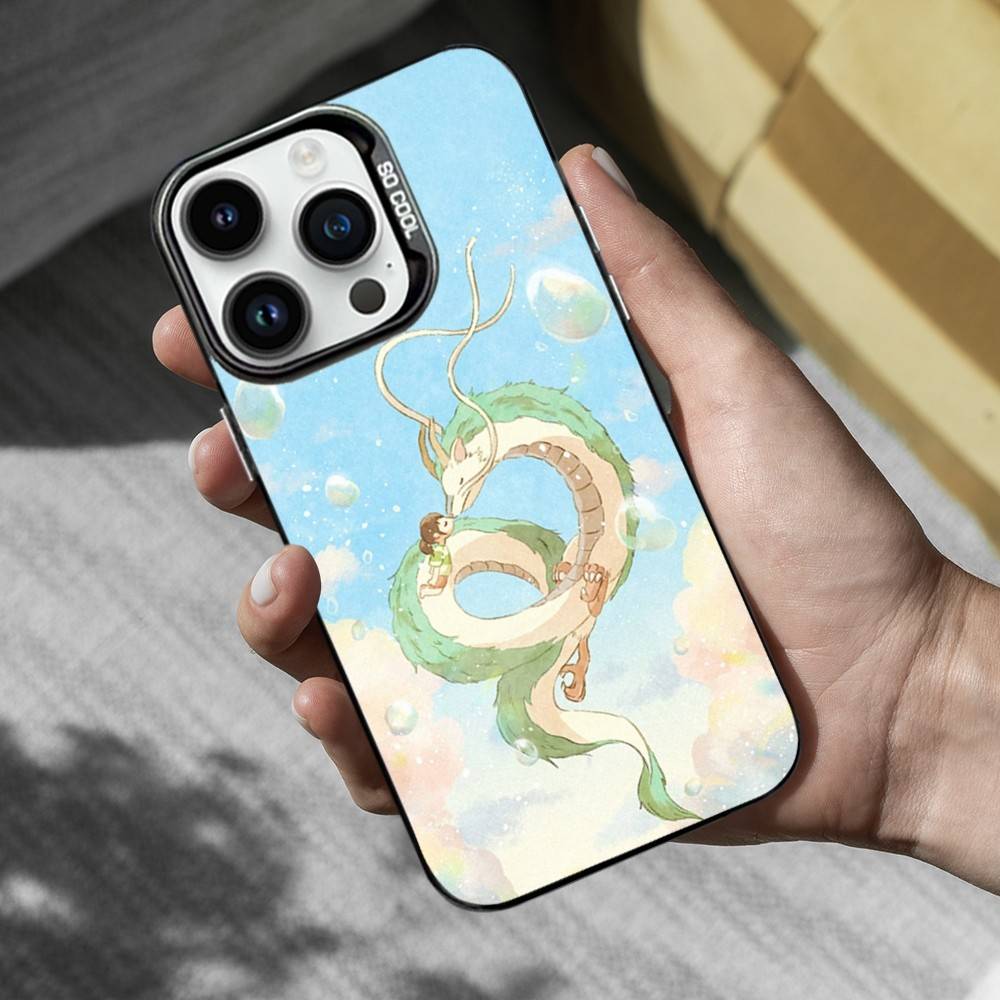 Ctue S-Spirited A-Away Anime Phone Case For iPhone 16,15,14,13,12,11,Mini,Pro,MAX Black Matte Shockproof Cover