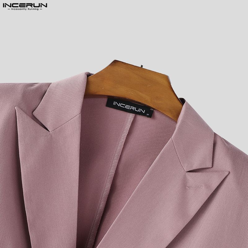 INCERUN Men Turn-down Collar Long Sleeve Irregular High Low Splits Ruffled Thin Blazer Coats