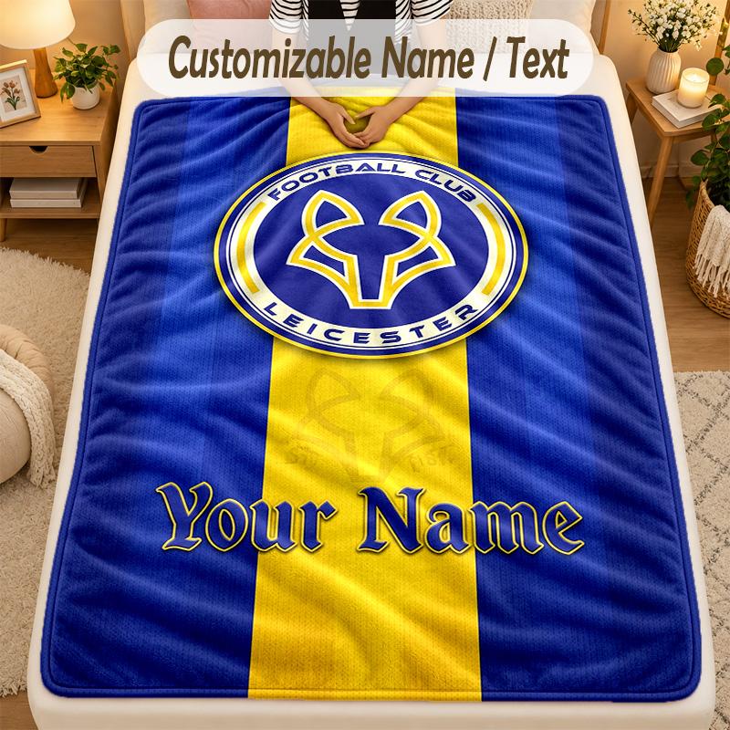 Flannel BlanketLeicester City Custom Name Text Personalized Soft Warm Throw Blanket Home Decor Gift