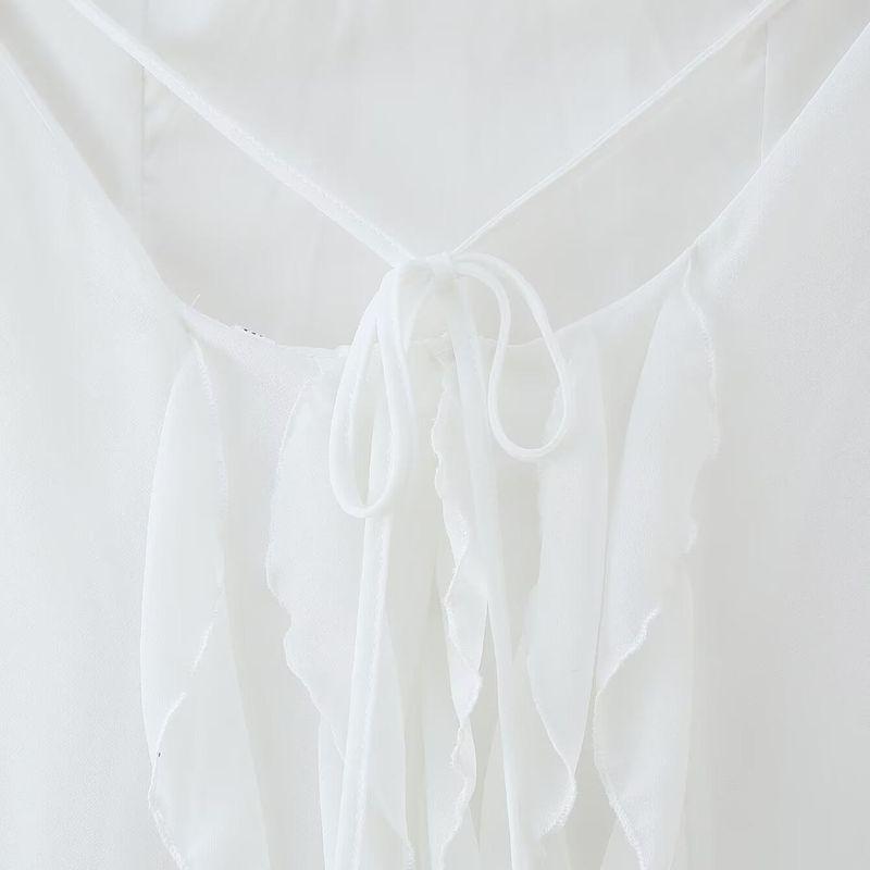 Kaslead New Women Clothes Western Style Fashion Simple Slimming Frill Hanging Neck Lace-up Dress