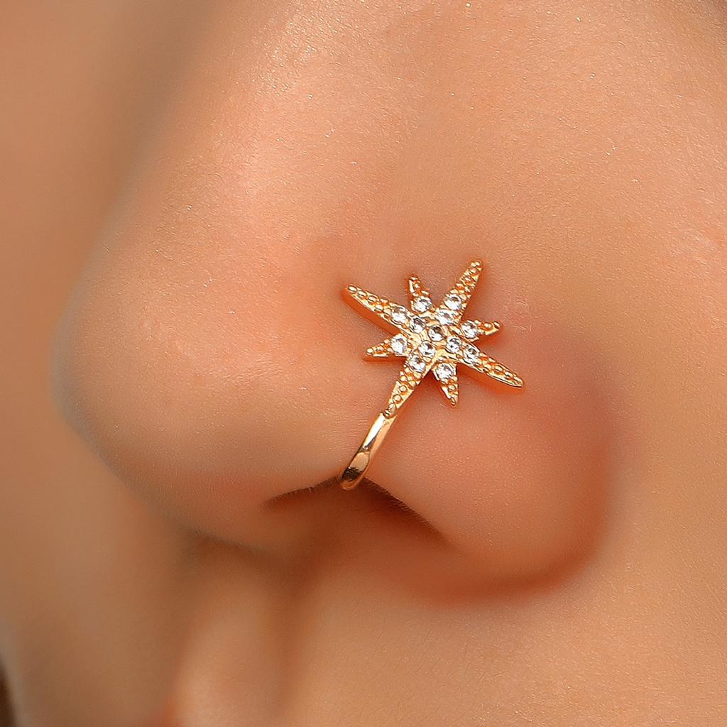 1Pc Copper Fake Piercing Nose Ring Heart Star Crown Clip On Nose Ear Clip Cuff Earring for Women Girl Gift Body Jewelry Nariz