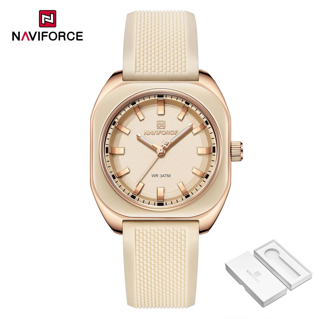 Naviforce Kadın Kız Kuvars Saat Kare Basit Kadran Silikon Kordon Işıklı Akrep Su Geçirmez Günlük Kız Kadın Saati NF5061