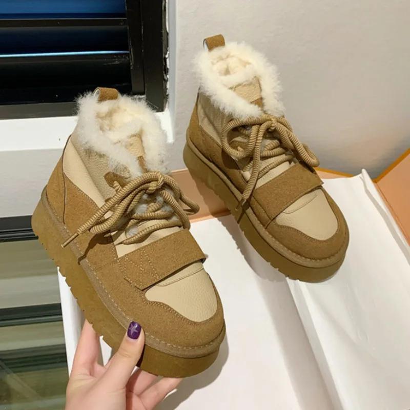 Womens Snow Boots 2024 Hot Sale Style Casual Lace-up Design Women's Thick Sole Ankle Boots Plush Warm Classic Winter Botas Mujer