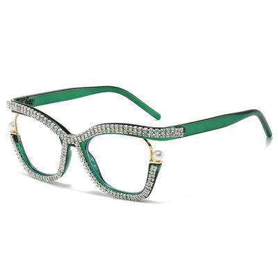 Diamond-Set Anti-Blue Glasses, Personalized Luxury Handmade Diamond Pearl Trend Flat Mirror