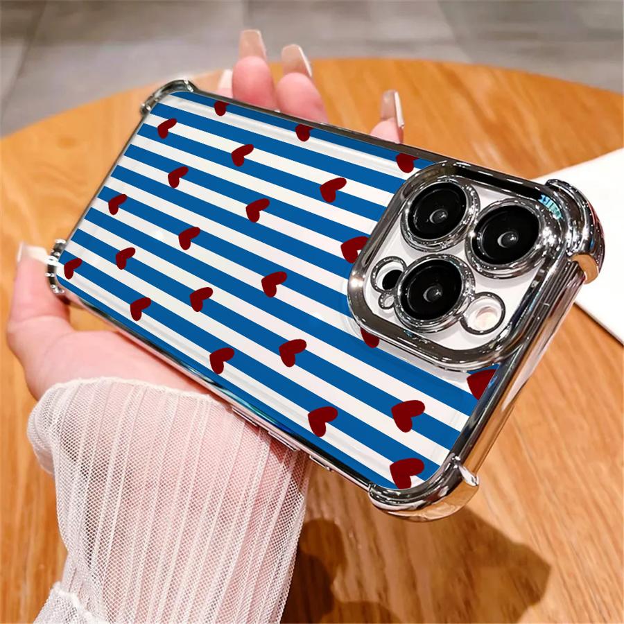 Phone Cover Case for Apple iPhone 17 Pro Max 15 11 12 Plus Air 16e 13 16 Pro 14 Stripe Love Heart