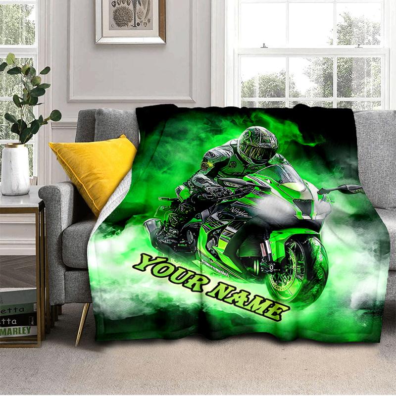 1PC Custom Name Rider Neon Green Smoke blanket versatile,all-season throw suitable for the living room,bedroom,camping,travel,and gift