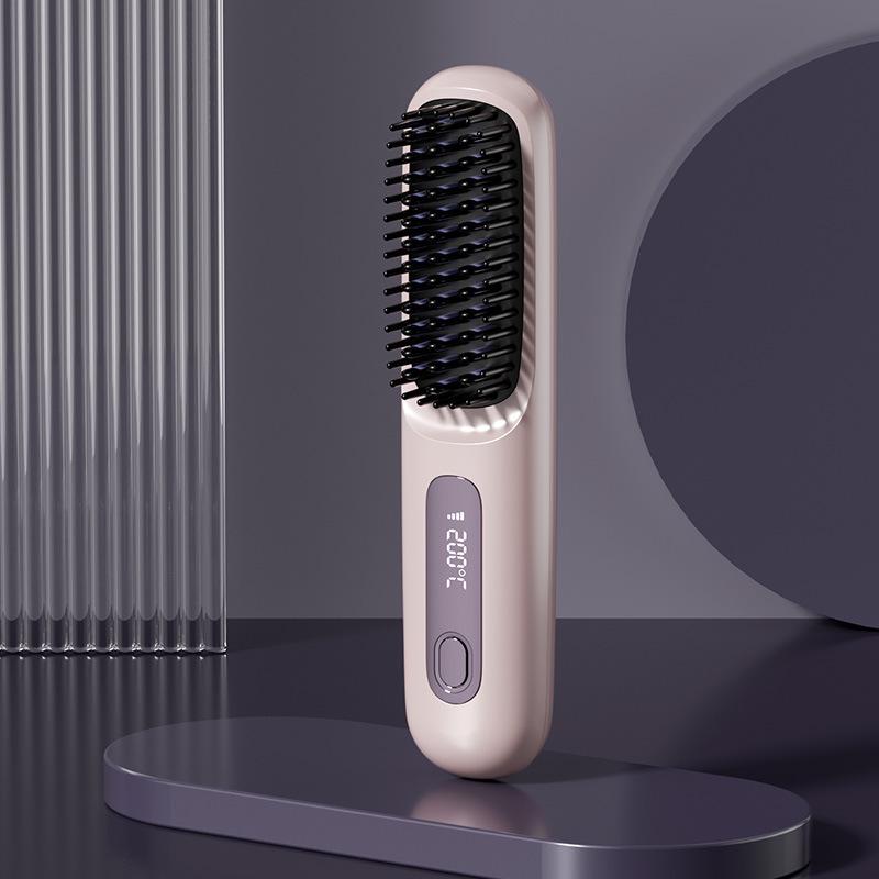 Portable Wireless LCD Hair Straightening Comb - Rechargeable, Negative Ion, No Damage.